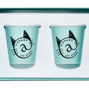 Tiffany & Co. Aqua Blue Cat Stripe Porcelain Cups - Set of 2